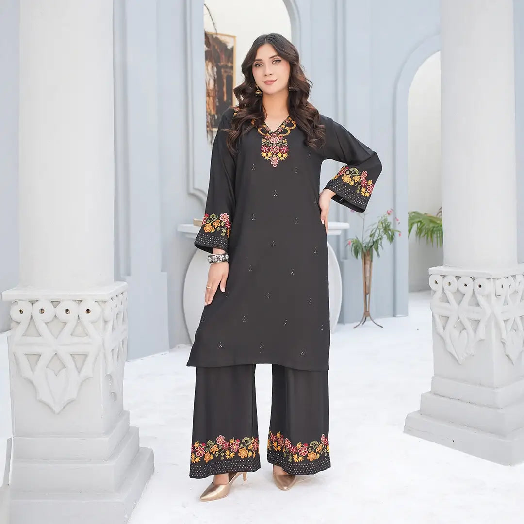 Wool 3-piece Embroidered Gala Handmade with Printed Dupatta