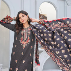 Wool 3-piece Embroidered Gala Handmade with Printed Dupatta