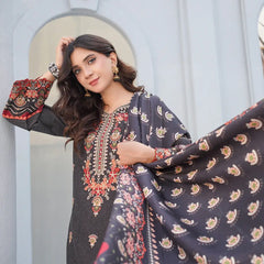 Wool 3-piece Embroidered Gala Handmade with Printed Dupatta