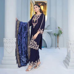 Women’s Velvet 3-Piece Suit | Handmade Embroidery | Coordinated Shawl | Premium Micro Fabric